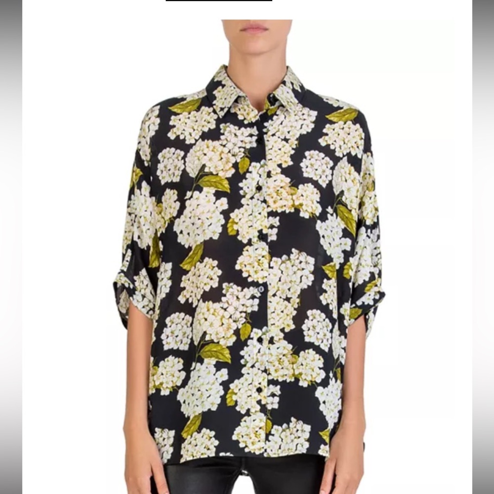 The Kooples Black Floral Button-Up Blouse